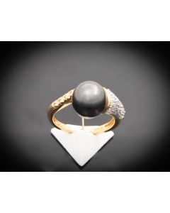 Tahitiperle Ring Diamanten 14 K Gelbgold 6,0 Gramm Größe 56