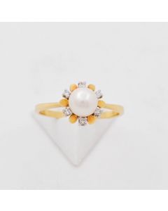 Ring Perle Diamant 14 k Gelbgold 2,4 Gramm Größe 55