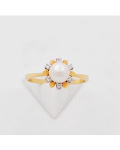 Ring Perle Diamant 14 k Gelbgold 2,4 Gramm Größe 55