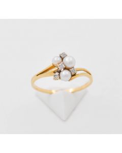 Ring Perle Diamant 14 K Gelbgold 2,2 Gramm Größe 63