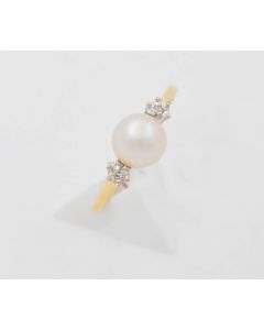 Ring Perle Diamant 14 k Gelbgold 2,6 Gramm Größe 64