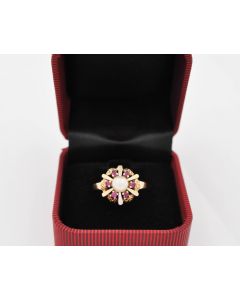 Ring 14 K Gelbgold Perle / Rubin 3,8 Gramm Größe 58