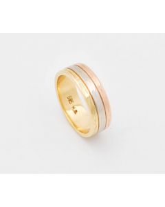 Tricolor Ring 585 Gelbgold / Rosegold / Weißgold 6,9 Gramm Größe 54