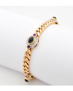 Armband 18 K Gelbgold Saphiren Cabochon Rubine Diamanten 39,2 Gramm 20 cm Art. Nr.:7500
