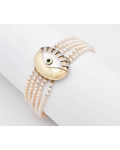 Perlenarmband 5-reihig 14K bicolor Turmalin 26 g 20 cm 