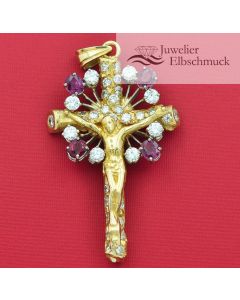 Kreuz Anhänger 18K Gelbgold mit Brilianten