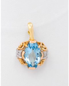 Anhänger 14 K Gelbgold  mit Aquamarin kl. Diamanten 5,5 Gramm